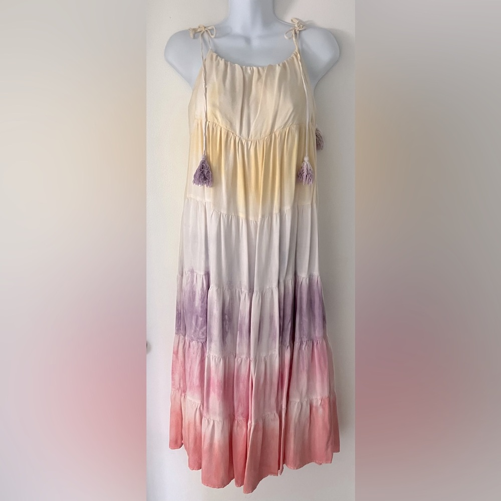 STORIA Rainbow Tie Dye Ruffled Maxi Dress S